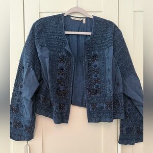 Soft Surroundings Embroidered & Embellished Blue Denim Bolero Jacket, 2X